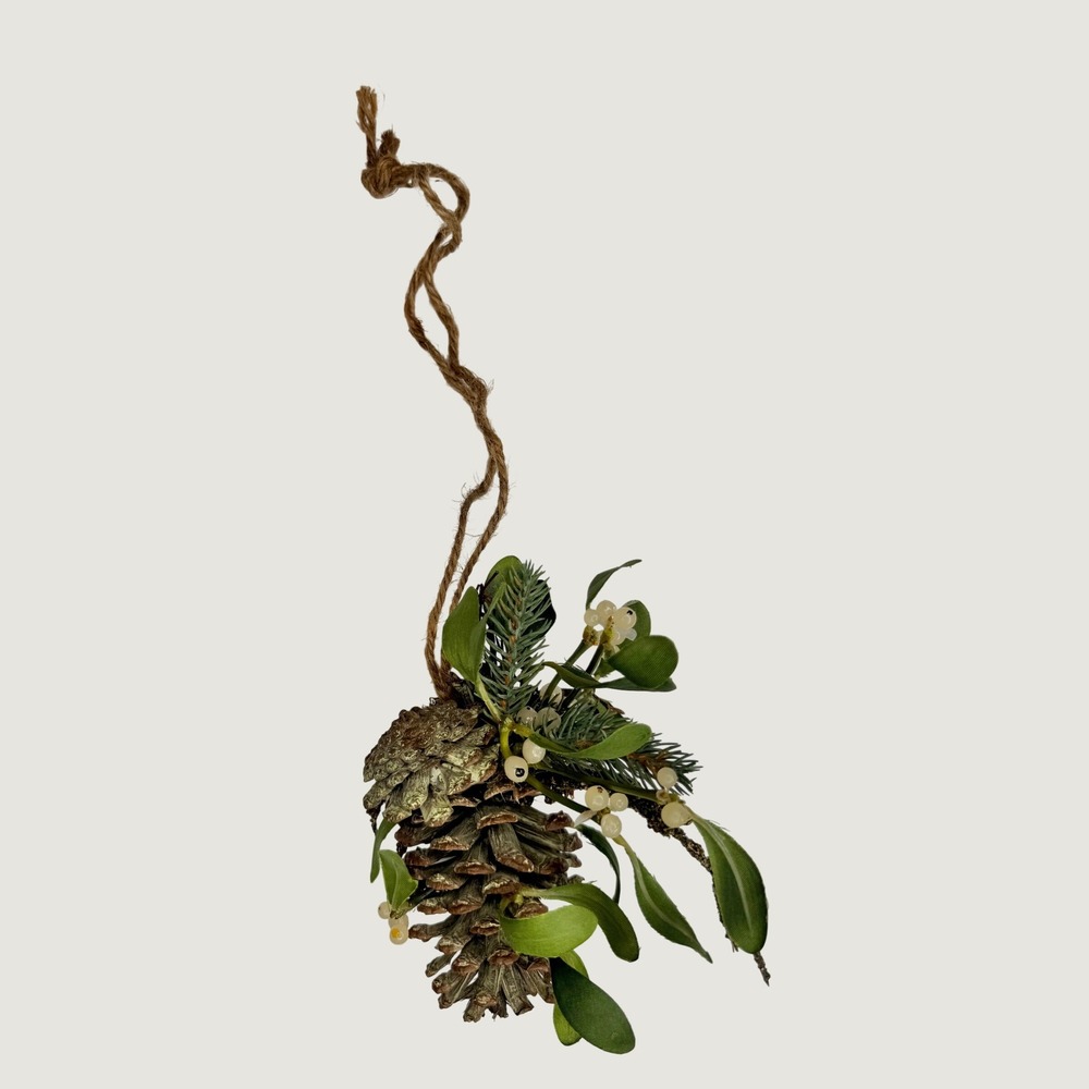 Rustic Pinecone Christmas Ornament with Faux Mistletoe and Berries Holiday Decor
